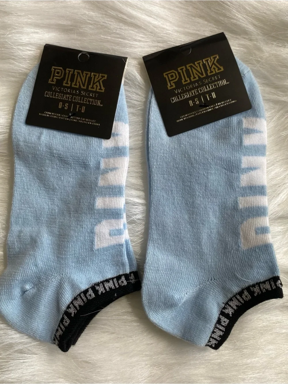 PINK Victoria's Secret Sky Blue Ankle Socks with Black Trim - 2 Pack